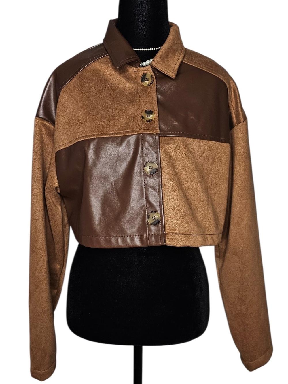 NWT SHEIN SXY Faux Leather & Suede Cropped Jacket (Tag XS - Fits XL Oversize